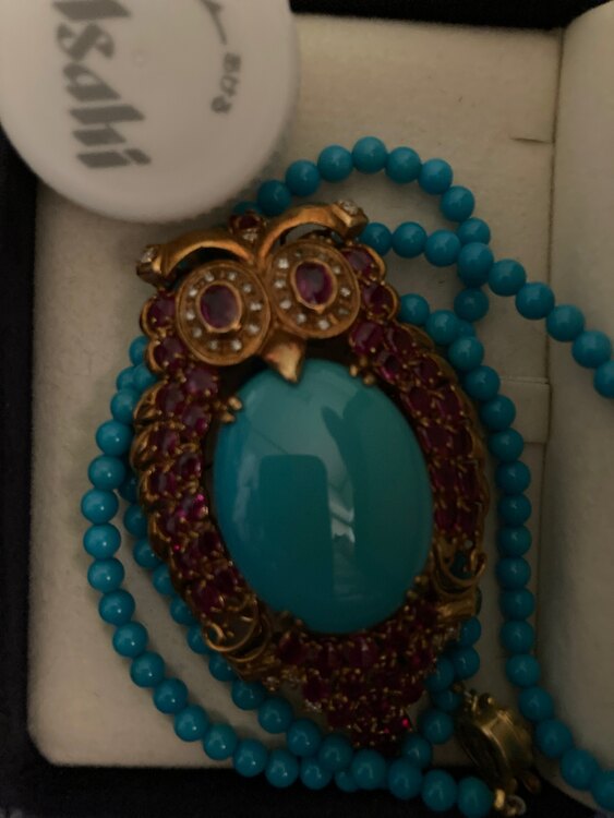 イタリー製ターコイズとルビーのブローチ梟（宝石）の商品画像 - 査定依頼日：2025年3月4日 - 最高査定価格：160,000円