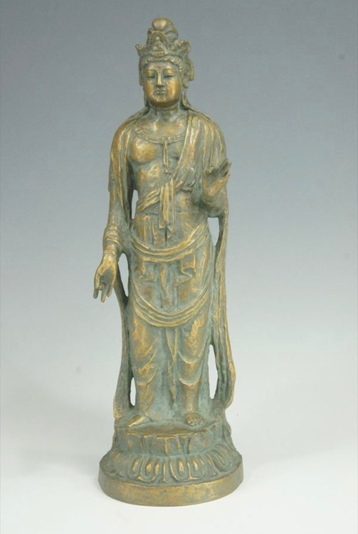 北村西望造 聖観音菩薩像 仏教美術 銅製 銅器 SX236
