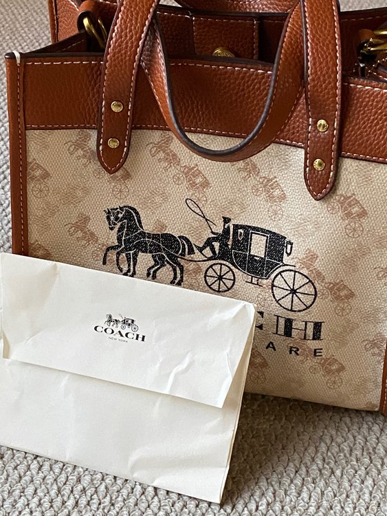 コーチ　馬車柄 ２WAYトートバッグ　白/ブラウン　レザー　ゴールド金具（ブランドバッグ）の商品画像 - 査定依頼日：2022年11月28日