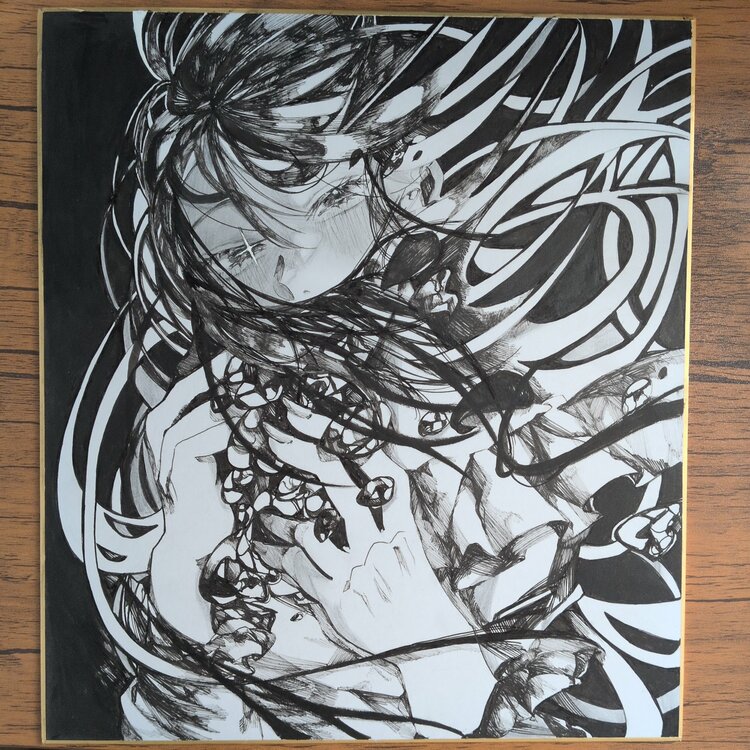 モノクロ色紙イラスト（美術品・骨董品）の商品画像 - 査定依頼日：2026年2月8日 - 最高査定価格：500円