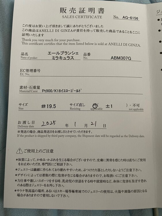 エールブランシェミキュラス（金・貴金属）の商品画像 - 査定依頼日：2025年4月9日 - 最高査定価格：45,000円