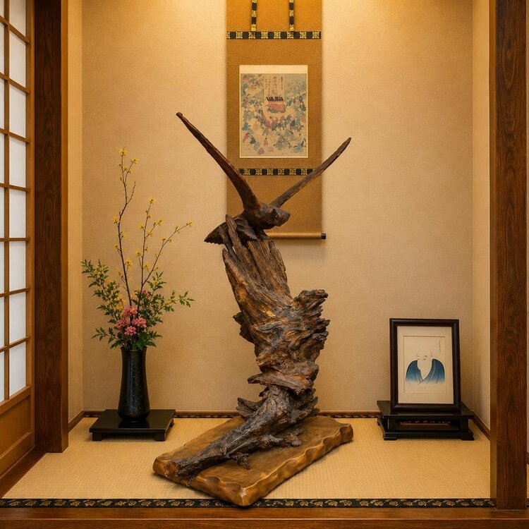 特大90cm 鷹木彫置物 高級銘木 骨董美術品（美術品・骨董品）の商品画像 - 査定依頼日：2026年7月28日 - 最高査定価格：5,000円