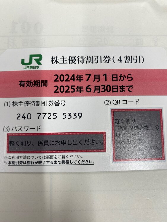 JR東日本2024年度株主優待券7枚（チケット・金券）の商品画像 - 査定依頼日：2025年5月18日 - 最高査定価格：800円