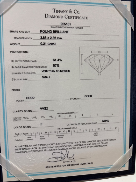 Tiffany&co diamond certificate 925161（宝石）の商品画像 - 査定依頼日：2026年7月2日 - 最高査定価格：70,000円