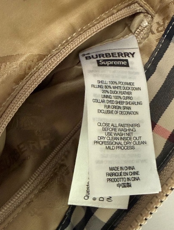 Supreme Burberry  Shearling Collar Down （古着・ファッション）の商品画像 - 査定依頼日：2026年1月25日 - 最高査定価格：150,000円