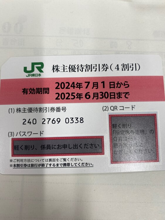 JR東日本2024年度株主優待券7枚（チケット・金券）の商品画像 - 査定依頼日：2025年5月18日 - 最高査定価格：800円