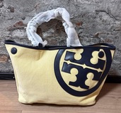 TORY BURCH■トートバッグキャンバス レザー ライトイエロー紺（ブランドバッグ）の商品画像 - 査定依頼日：2026年7月6日 - 最高査定価格：100,000円