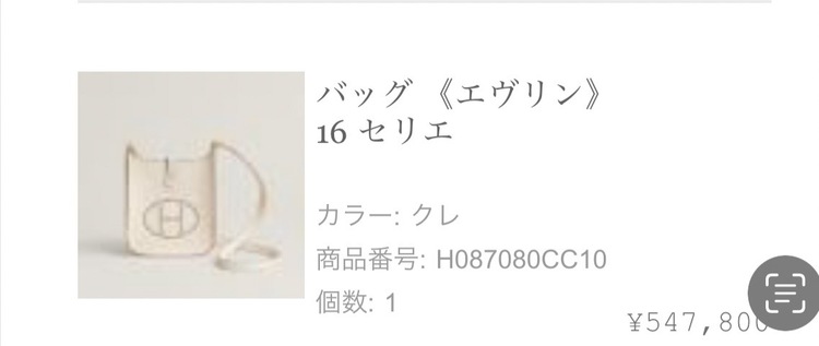 エヴリン16 セリエ　クレ　ゴールド金具　H087080CC10　（ブランドバッグ）の商品画像 - 査定依頼日：2025年12月15日 - 最高査定価格：340,000円