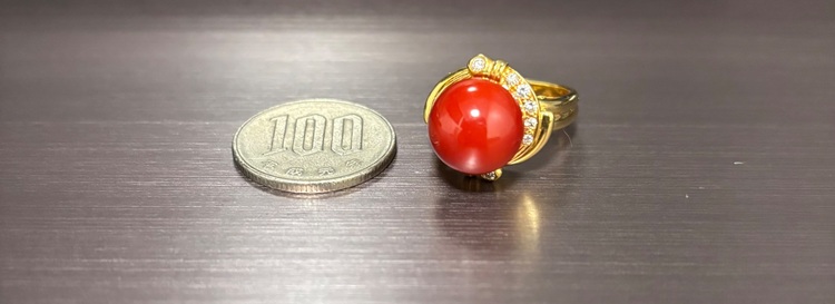 血赤珊瑚 金 ダイヤ 指輪（宝石）の商品画像 - 査定依頼日：2025年9月28日 - 最高査定価格：60,000円