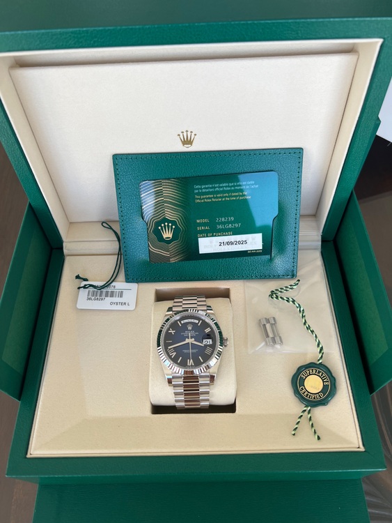 ロレックス デイデイト 228239 ホワイトゴールドブルーオンブレ　新品（高級時計）の商品画像 - 査定依頼日：2025年9月22日 - 最高査定価格：7,500,000円