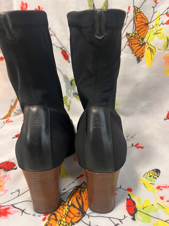 黒 ショート ニット ブーツ ストレッチ チャンキーヒール（古着・ファッション）の商品画像 - 査定依頼日：2026年3月23日 - 最高査定価格：13,000円