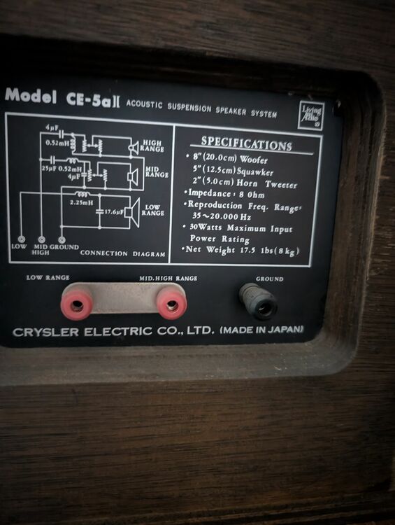 CHRYSLER CE-5aII ペア（オーディオ・スピーカー）の商品画像 - 査定依頼日：2025年10月24日 - 最高査定価格：1,000円
