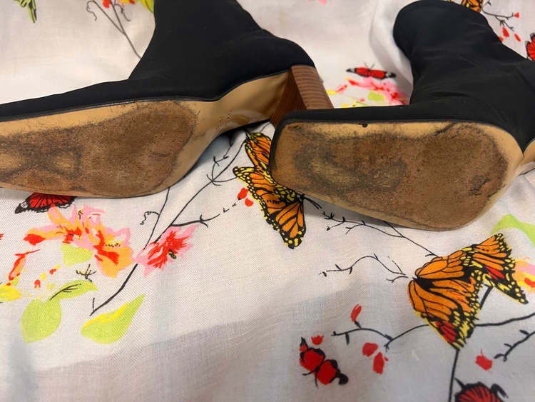 黒 ショート ニット ブーツ ストレッチ チャンキーヒール（古着・ファッション）の商品画像 - 査定依頼日：2026年3月23日 - 最高査定価格：13,000円