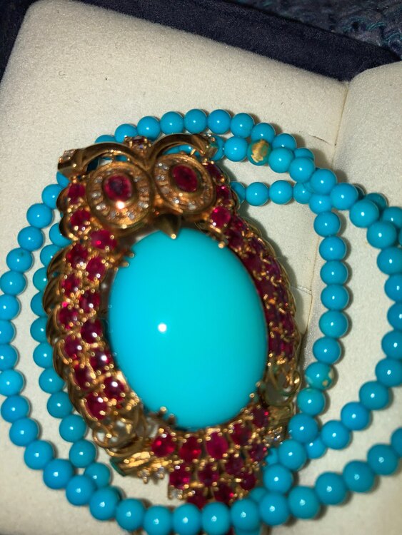 イタリー製ターコイズとルビーのブローチ梟（宝石）の商品画像 - 査定依頼日：2025年3月4日 - 最高査定価格：160,000円