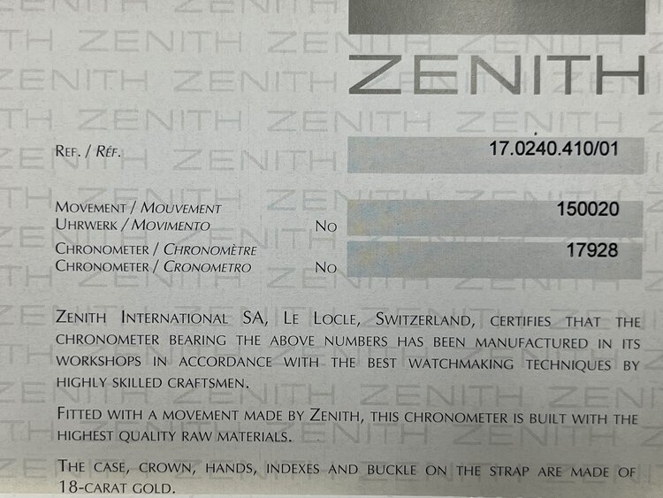 ゼニス エルプリメロ （高級時計）の商品画像 - 査定依頼日：2025年3月31日 - 最高査定価格：1,050,000円