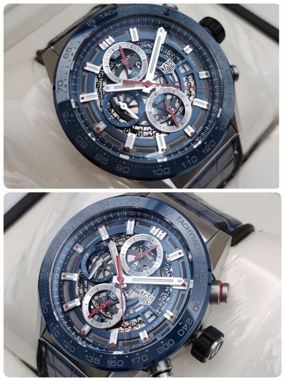 キャリバーホイヤー01  ブルー レッド スケルトン（高級時計）の商品画像 - 査定依頼日：2025年9月5日 - 最高査定価格：350,000円