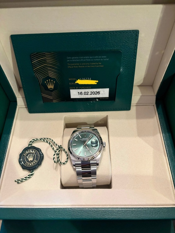 デイトジャスト36 ミントグリーン（高級時計）の商品画像 - 査定依頼日：2026年2月17日 - 最高査定価格：1,880,000円