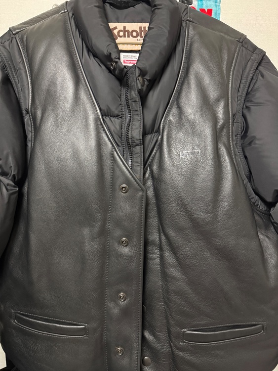 Supreme × Schott ダウンジャケット レザー 黒（古着・ファッション）の商品画像 - 査定依頼日：2025年11月6日 - 最高査定価格：14,000円