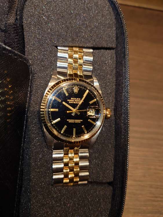 デイトジャストコンビ1971年製ブラックミラーダイヤル（高級時計）の商品画像 - 査定依頼日：2025年5月30日 - 最高査定価格：750,000円