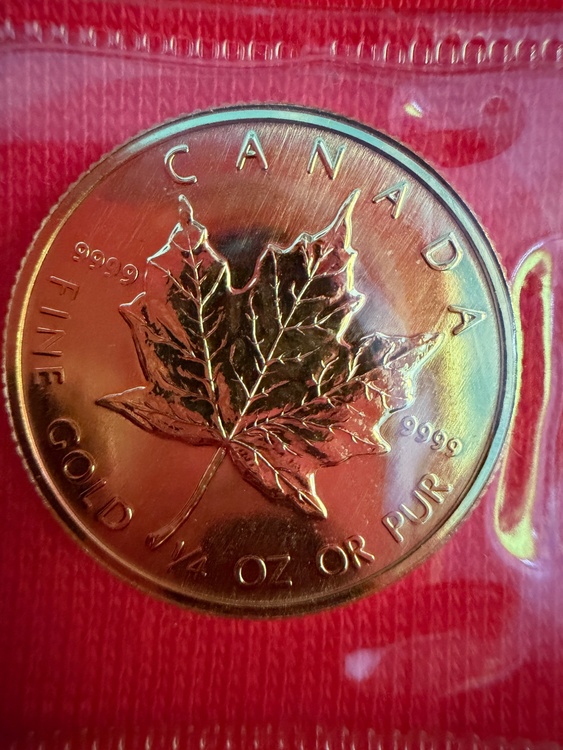 1989年　メープルリーフ金貨　1/4オンス（金・貴金属）の商品画像 - 査定依頼日：2026年3月31日 - 最高査定価格：193,000円