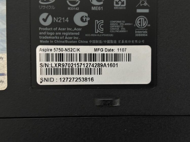 acer Asplre 5750-N52C/K（PC・タブレット）の商品画像 - 査定依頼日：2025年9月26日 - 最高査定価格：2,200円