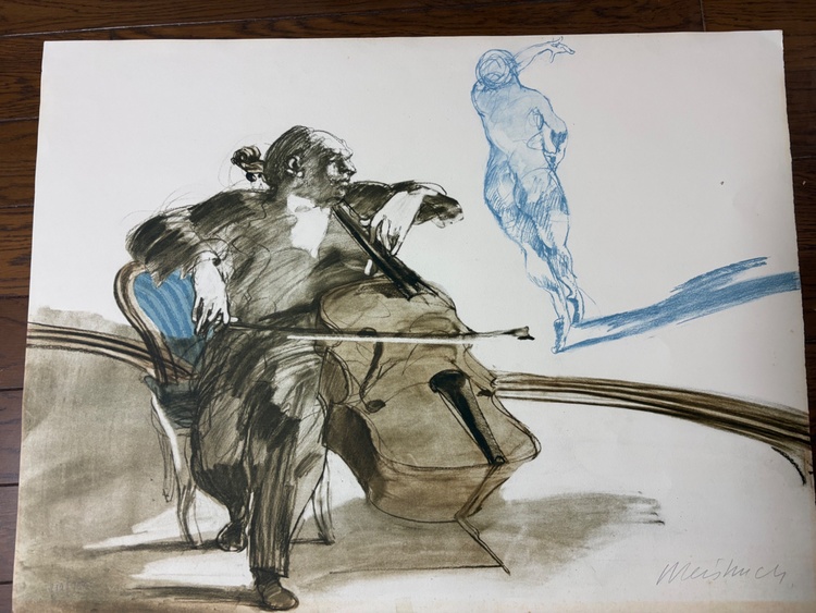 フランスの画家クロード・ワイズバッシュのチェリスト　リトグラフ（美術品・骨董品）の商品画像 - 査定依頼日：2026年1月20日 - 最高査定価格：3,000円