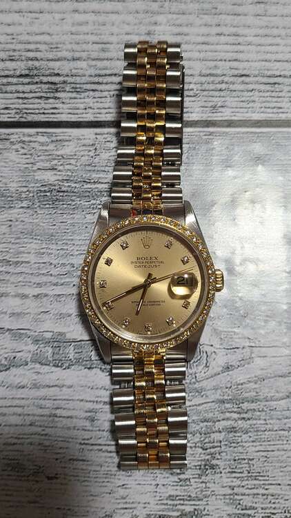 正規品 ROLEX ロレックス デイトジャスト 16233G E番 10Pダイヤ（高級時計）の商品画像 - 査定依頼日：2025年5月23日 - 最高査定価格：1,080,000円