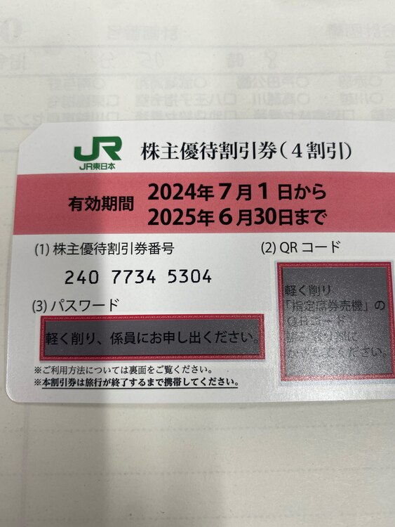 JR東日本2024年度株主優待券7枚（チケット・金券）の商品画像 - 査定依頼日：2025年5月18日 - 最高査定価格：800円
