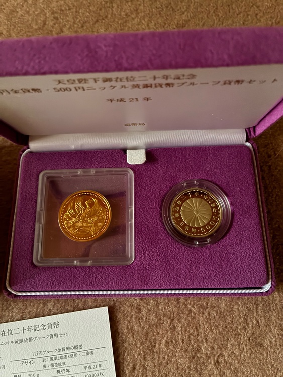 天皇陛下御在位二十年記念 1万円金貨幣（金・貴金属）の商品画像 - 査定依頼日：2026年8月28日 - 最高査定価格：100,000円