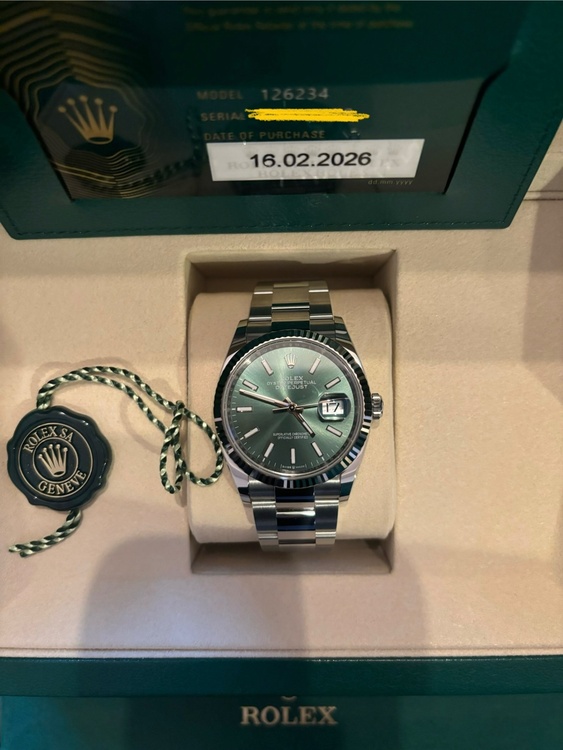 デイトジャスト36 ミントグリーン（高級時計）の商品画像 - 査定依頼日：2026年2月17日 - 最高査定価格：1,880,000円