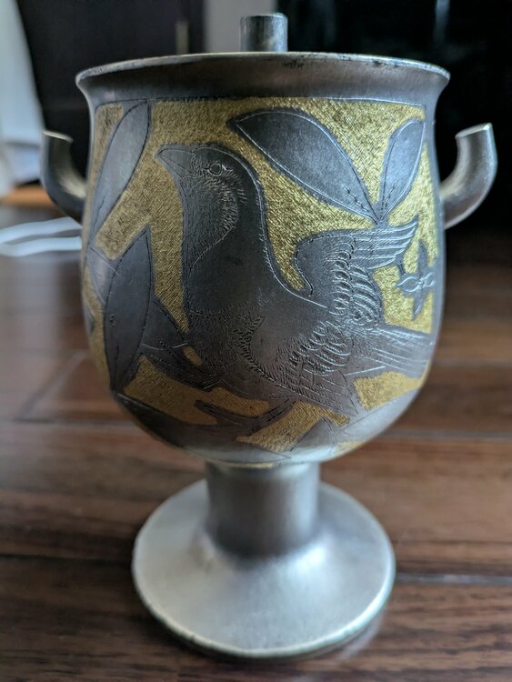 帖佐美行　金嵌布目地彫金花蝶鳥香炉（美術品・骨董品）の商品画像 - 査定依頼日：2026年1月14日 - 最高査定価格：140,000円