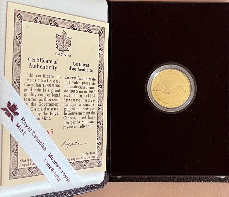 1988年カナダ 北極クジラ金貨 100ドル未開封（金・貴金属）の商品画像 - 査定依頼日：2026年5月18日 - 最高査定価格：200,000円