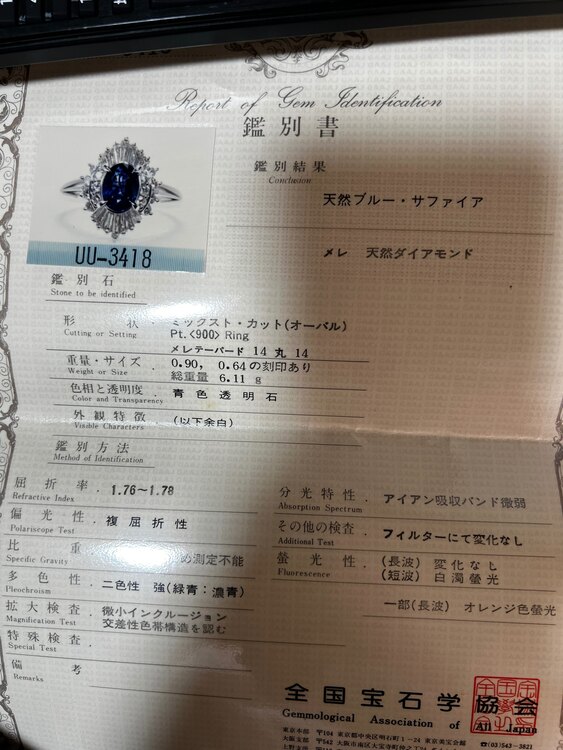 サファイア指輪（金・貴金属）の商品画像 - 査定依頼日：2025年2月25日 - 最高査定価格：353,000円