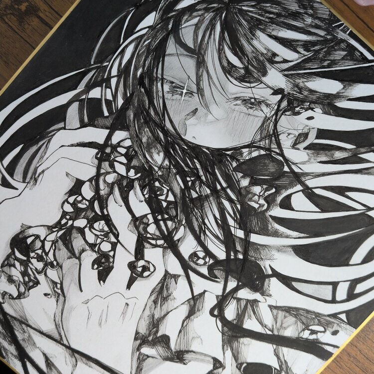 モノクロ色紙イラスト（美術品・骨董品）の商品画像 - 査定依頼日：2026年2月8日 - 最高査定価格：500円